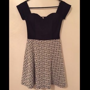 Fun print Black and White skater Dress